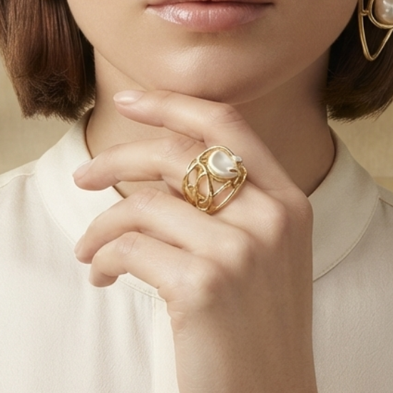 Classic Pearl Retro Ring in Gold