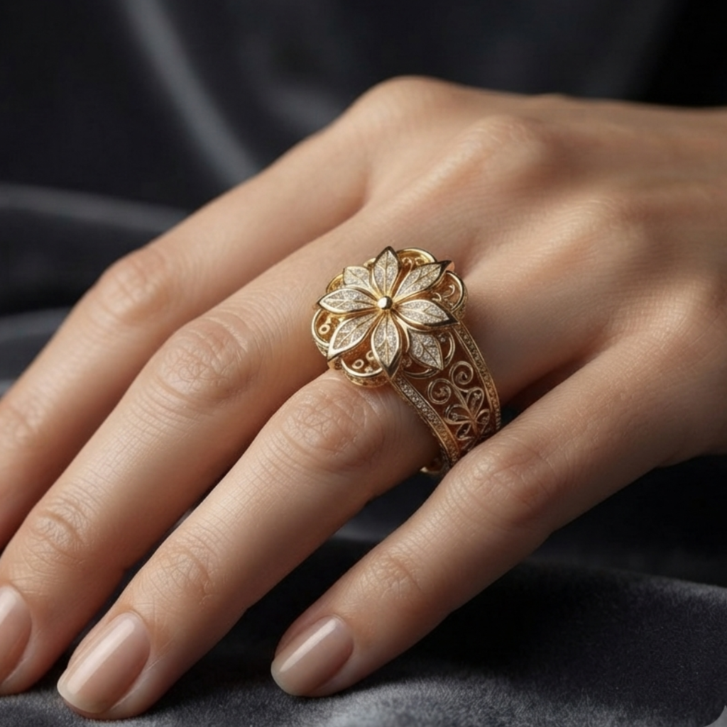 Dainty Zirconia Floral Ring in Gold