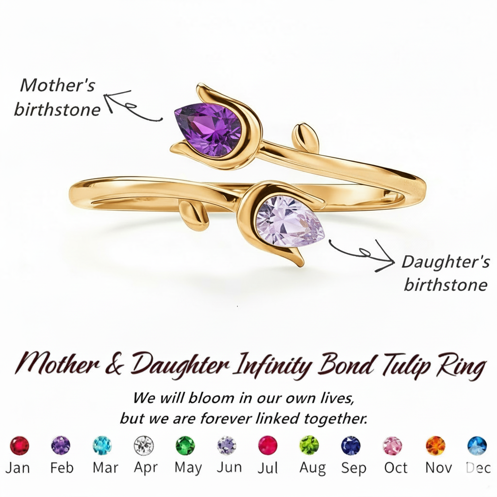 Double Birthstones Ring With Tulip Design