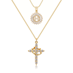 Load image into Gallery viewer, 2pc 14k Diamond Cross Crown &amp; Initial Necklace Set
