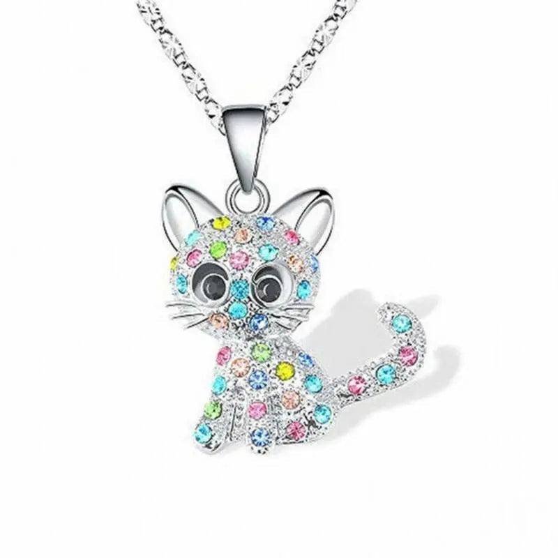 Dainty Zirconia Cat Necklace in Silver