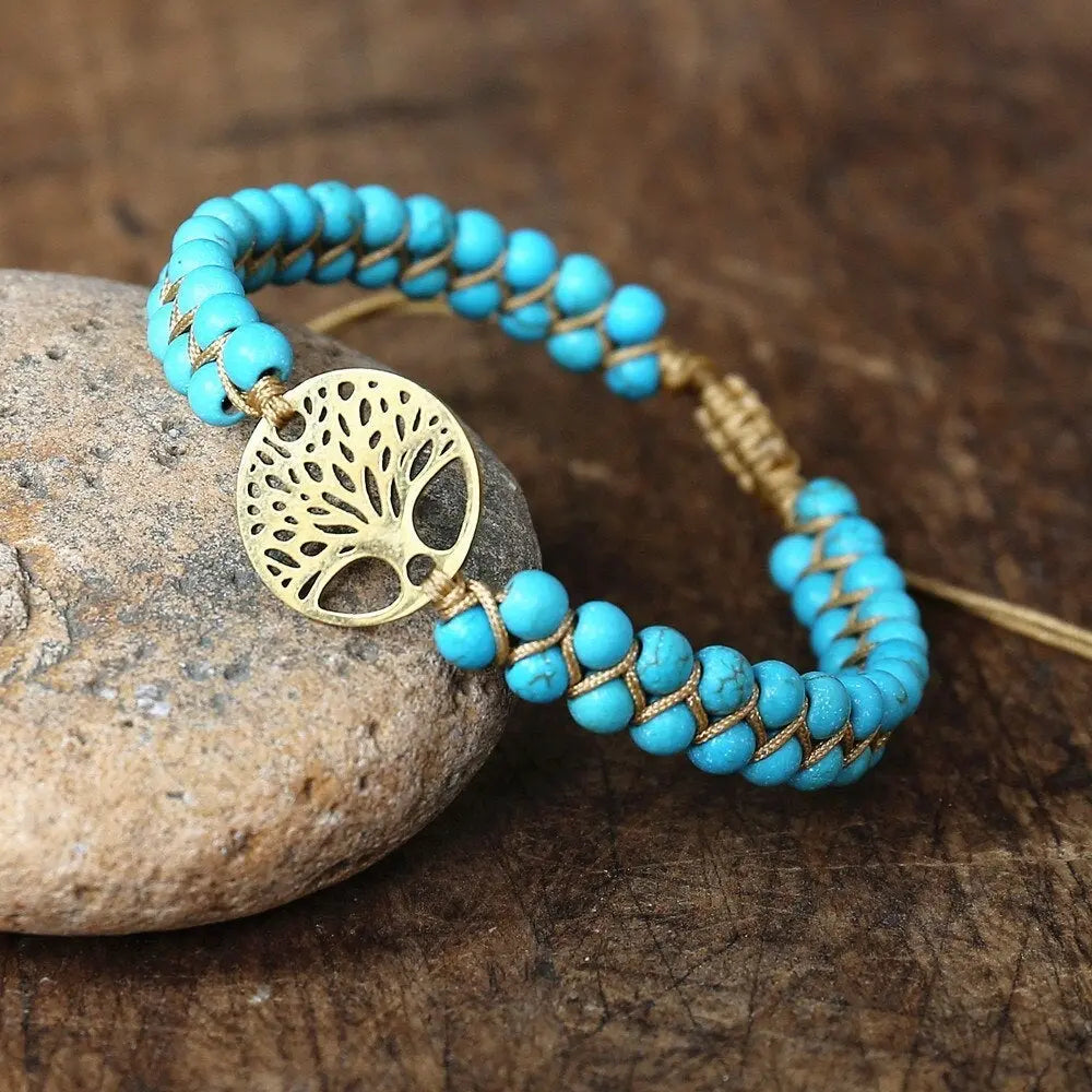 Elegant turquoise tree of life bracelet