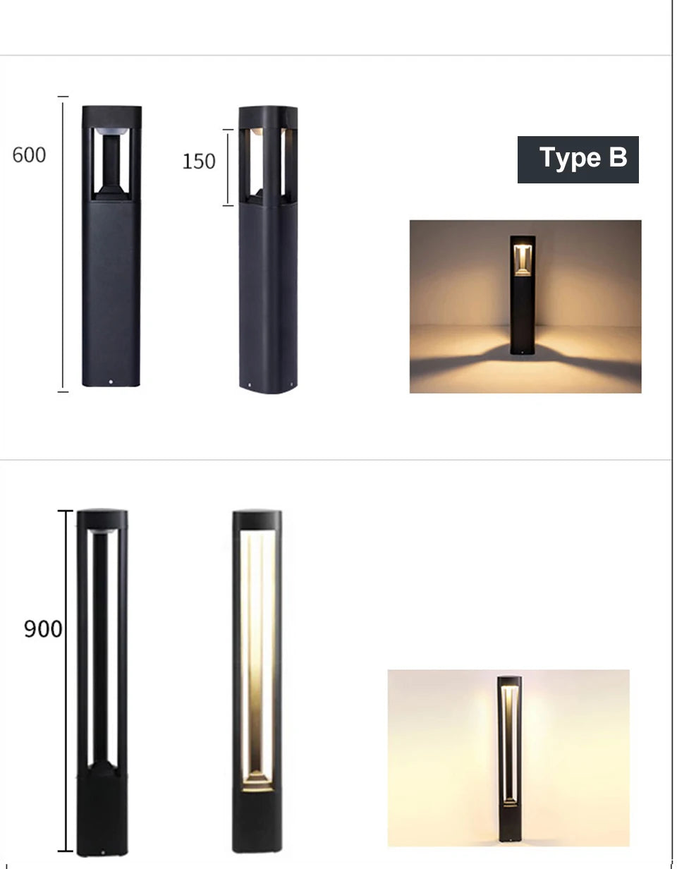 Black Modern Outdoor LED Bollard Light