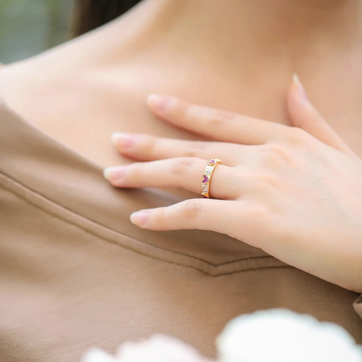 Classy heart wrap baguette diamond ring