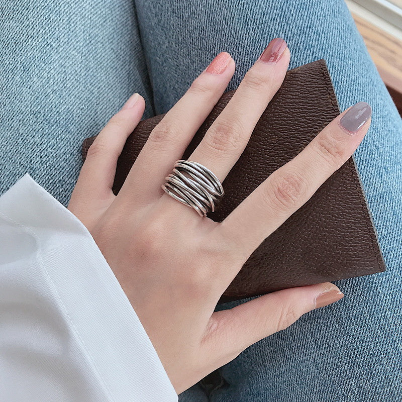 Vintage-Style Layered Statement Ring in Sterling Silver