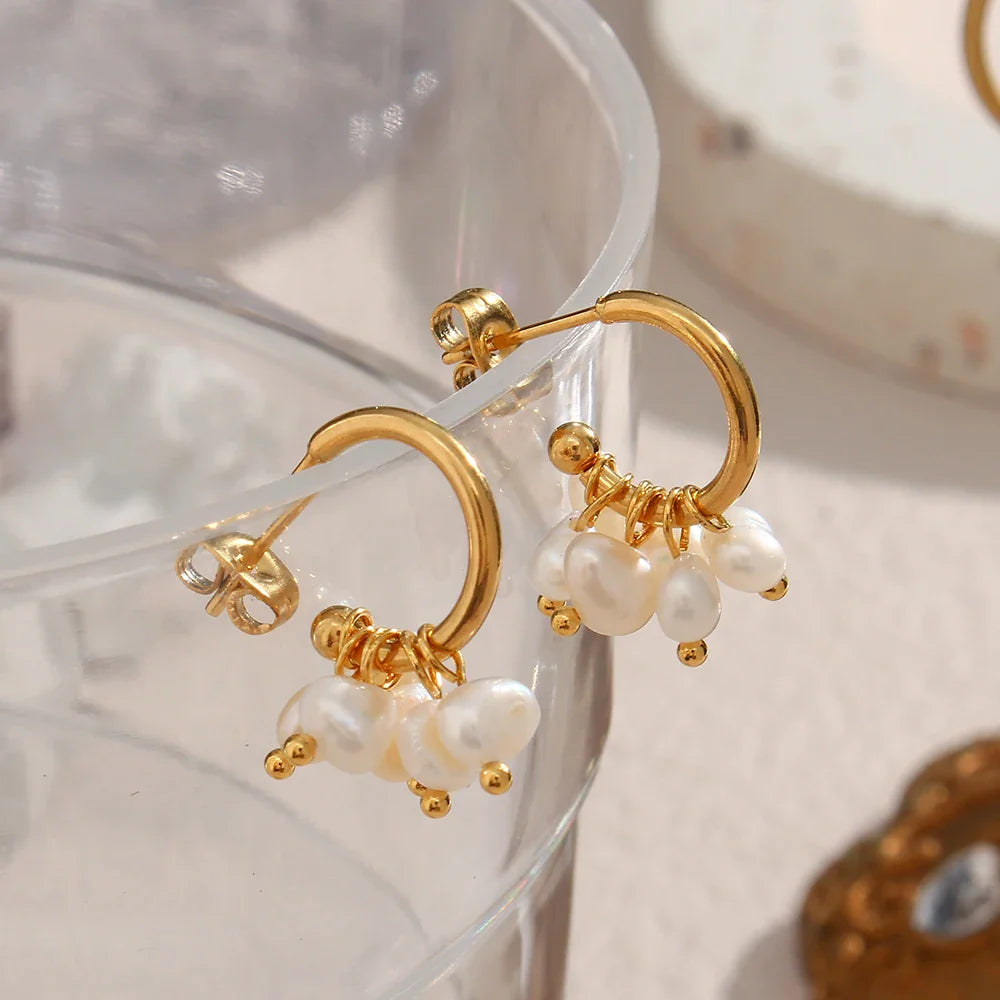 18k Dainty Pearl Droplet Dangle Earrings