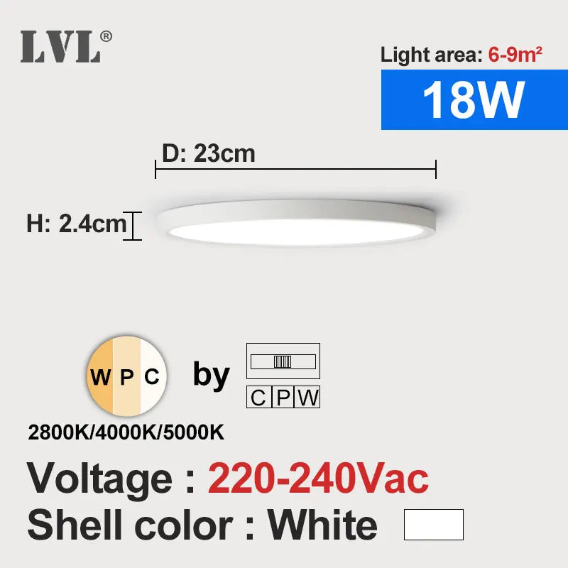 Modern LED Ceiling Light with Wood Grain Finish and Three Color Options