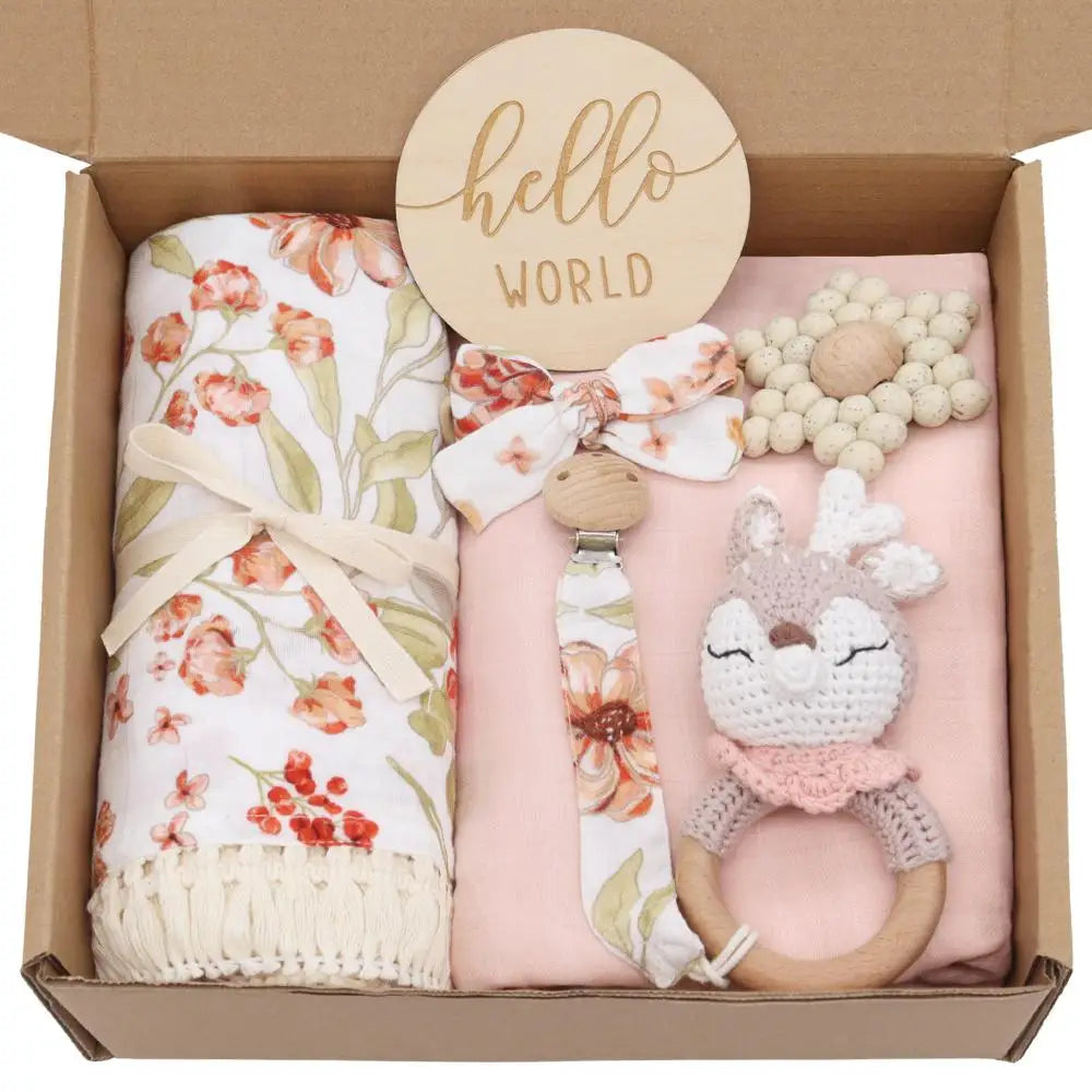 6-Piece Organic Floral Deer Baby Gift Set