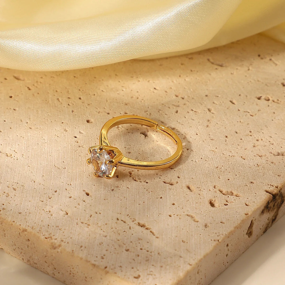 Adjustable Classic 6 Prong Dainty Diamond Ring