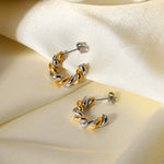Load image into Gallery viewer, 18k Two Tone Twist Spiral C Hoop Earrings
