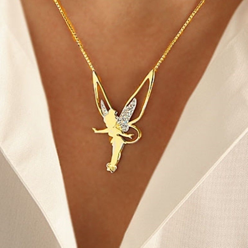 Romantic Fairy Pendant Necklace in Gold