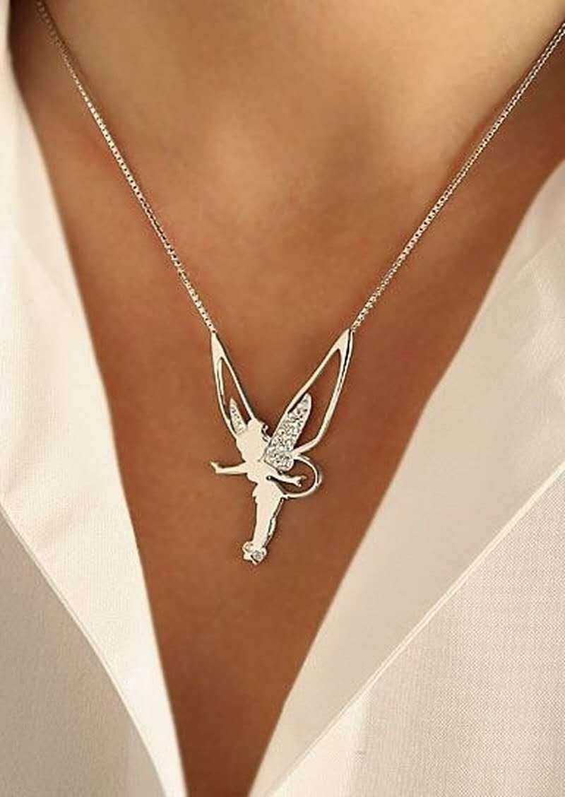 Romantic Fairy Pendant Necklace in Gold