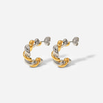 Load image into Gallery viewer, 18k Two Tone Twist Spiral C Hoop Earrings
