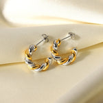 Load image into Gallery viewer, 18k Two Tone Twist Spiral C Hoop Earrings
