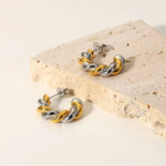 Load image into Gallery viewer, 18k Two Tone Twist Spiral C Hoop Earrings
