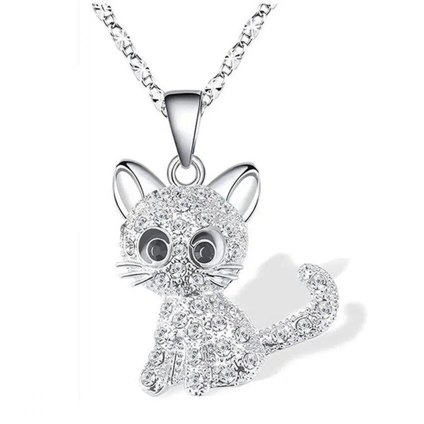 Dainty Zirconia Cat Necklace in Silver
