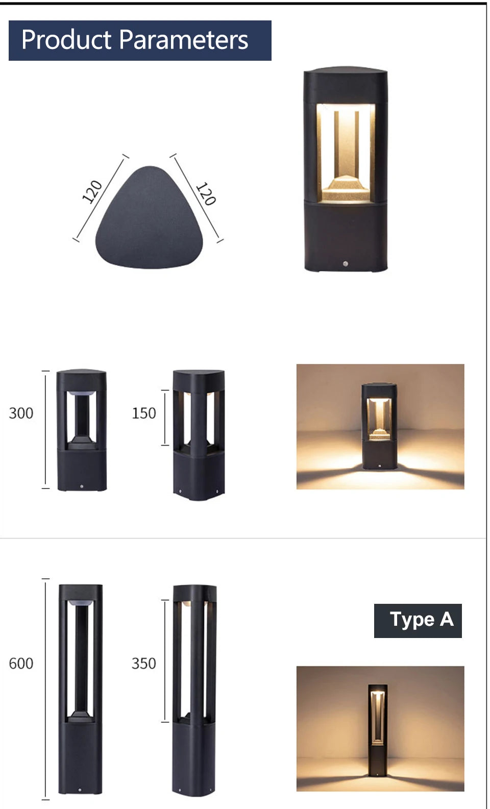 Black Modern Outdoor LED Bollard Light