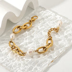 Load image into Gallery viewer, 18k Chunky Paperclip Pearl Accented Bracelet
