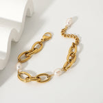 Load image into Gallery viewer, 18k Chunky Paperclip Pearl Accented Bracelet
