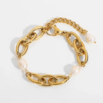 Load image into Gallery viewer, 18k Chunky Paperclip Pearl Accented Bracelet

