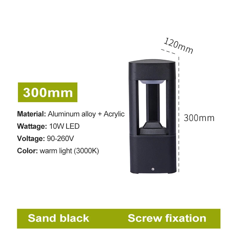 Black Modern Outdoor LED Bollard Light