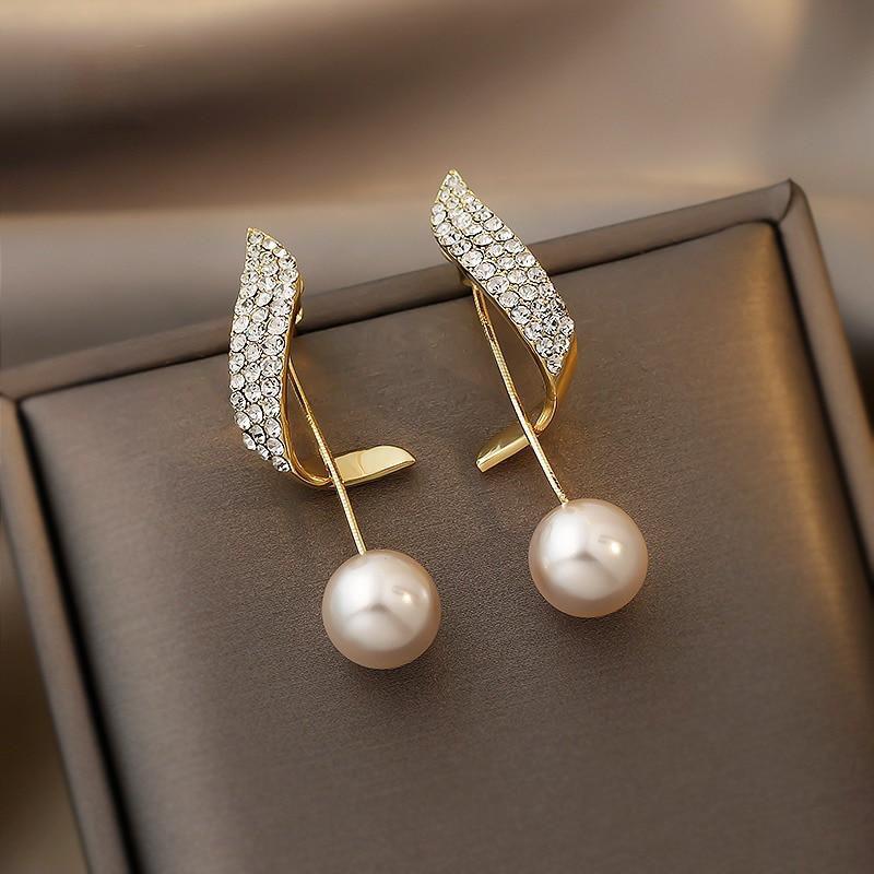 Bohemian Pearl Drop Earrings in Gold