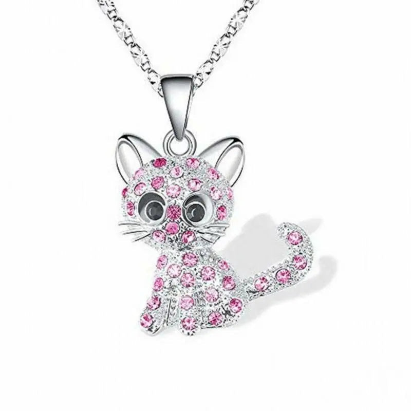 Dainty Zirconia Cat Necklace in Silver
