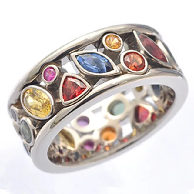 Sparkling Colourful Zirconia Vintage Ring in Silver