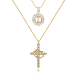 Load image into Gallery viewer, 2pc 14k Diamond Cross Crown &amp; Initial Necklace Set
