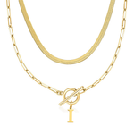 Load image into Gallery viewer, 2pc Paperclip Initial Toggle Clasp &amp; Herringbone Necklace Set
