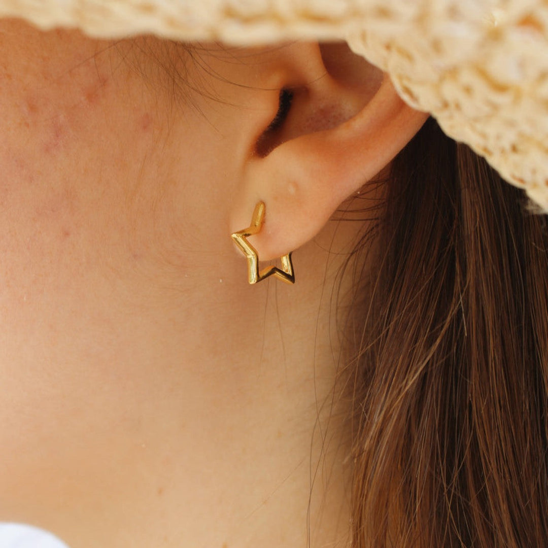 Star Huggie Earrings Star Hoop