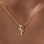 Load image into Gallery viewer, Dainty Diamond Initial &amp; Cross Necklace
