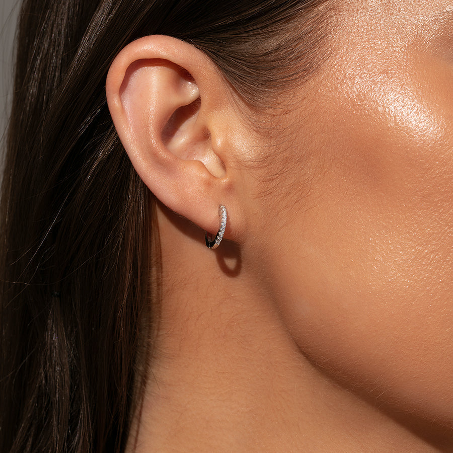 Tiny Zirconia Huggies Pave Hoop Earrings