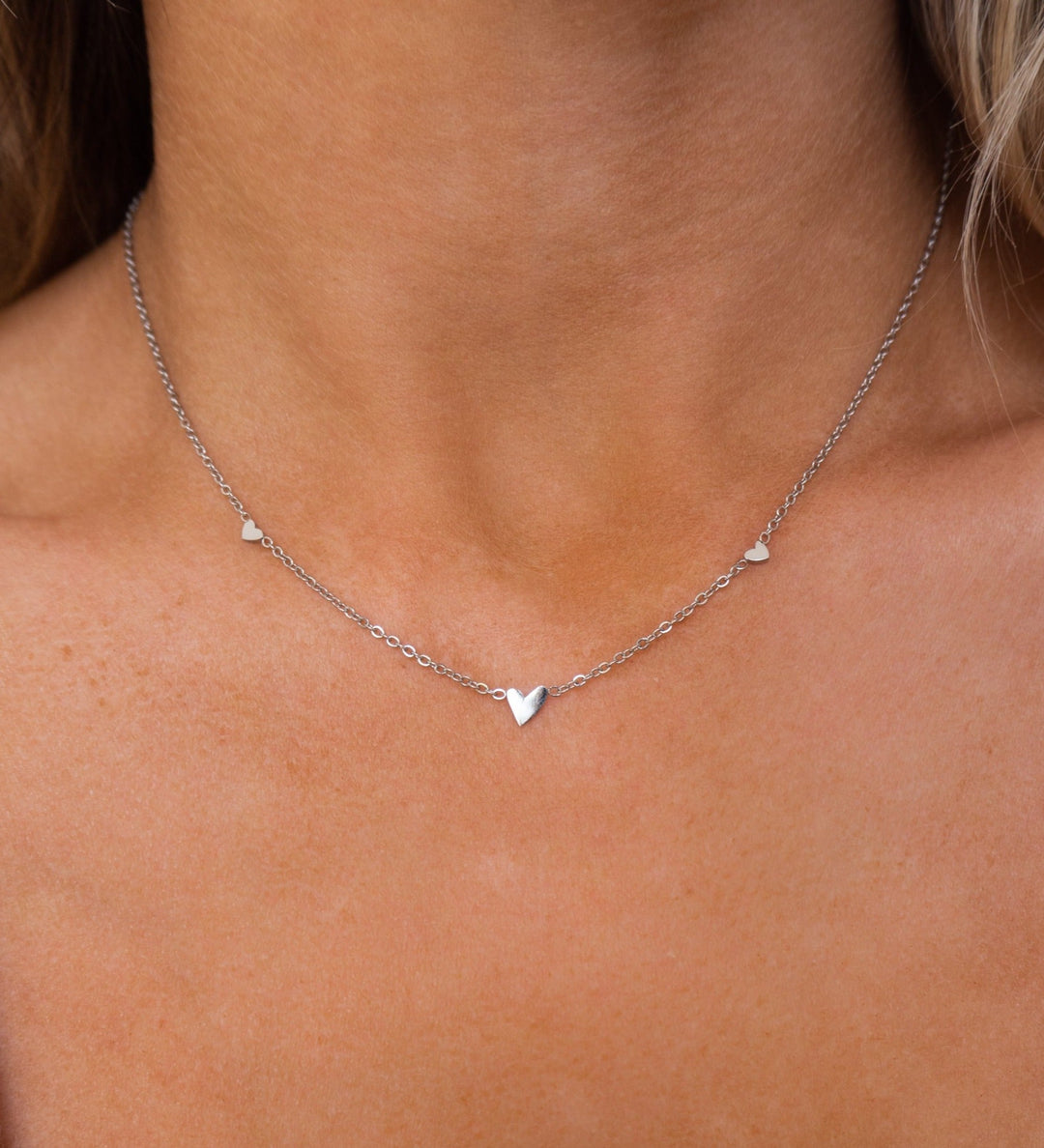 Silver Triple Heart Chain Necklace