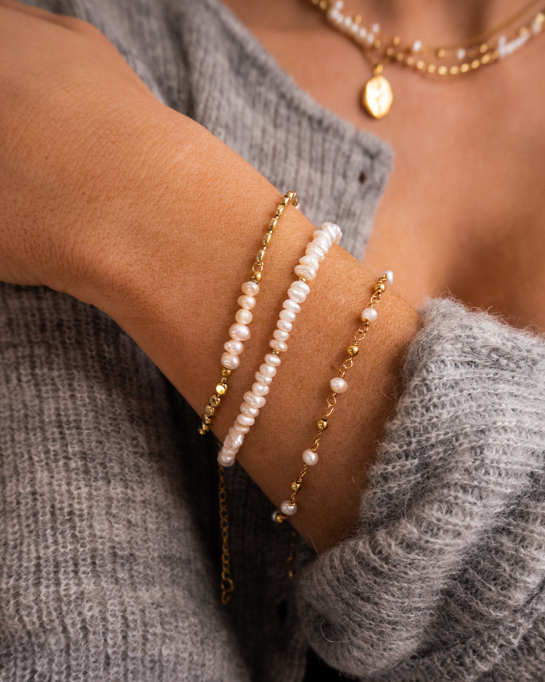 Siena Disc Chain Pearl Bracelet