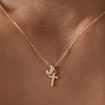 Load image into Gallery viewer, Dainty Diamond Initial &amp; Cross Necklace

