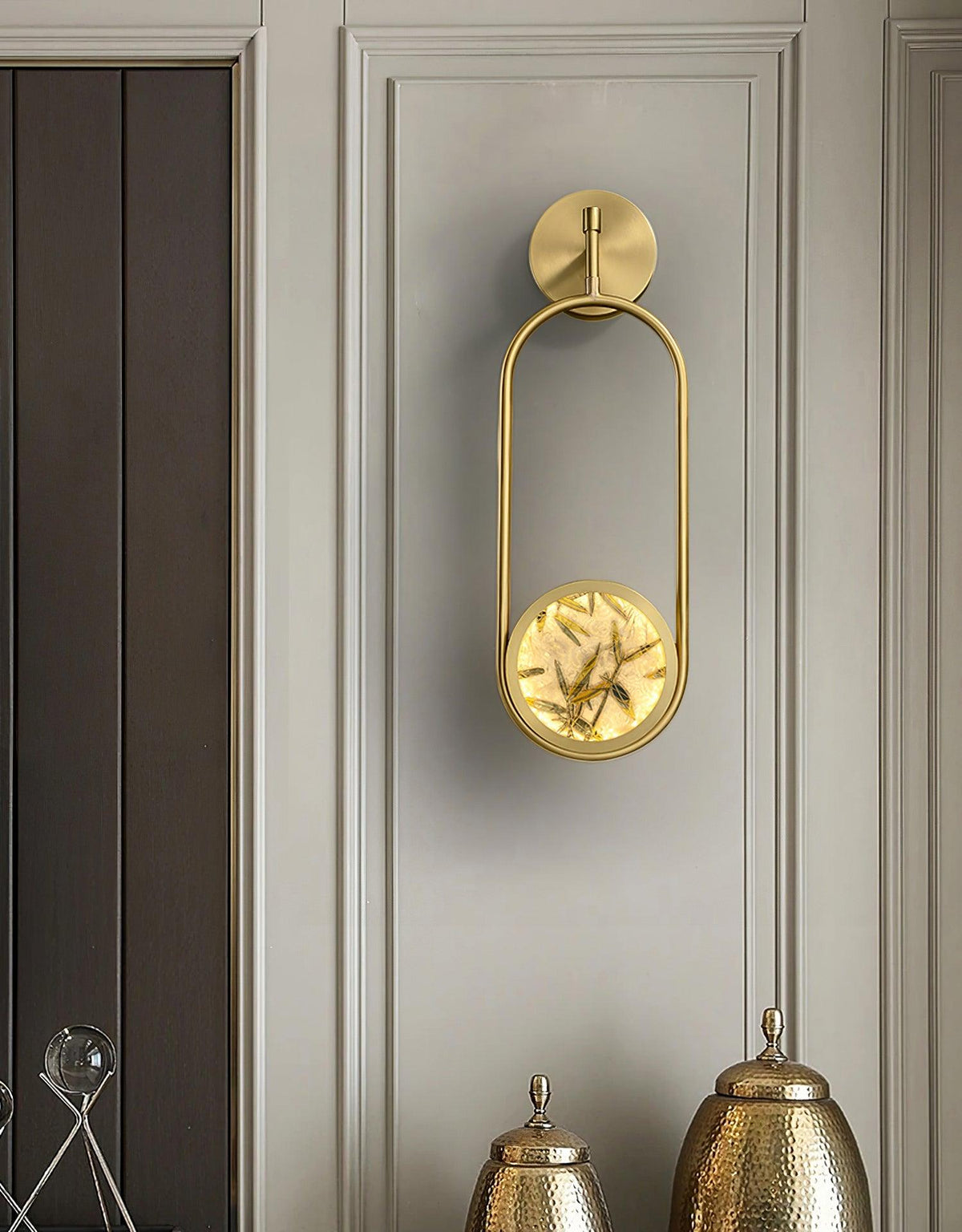 Circular Enameled Glass Brass Finish Wall Sconce
