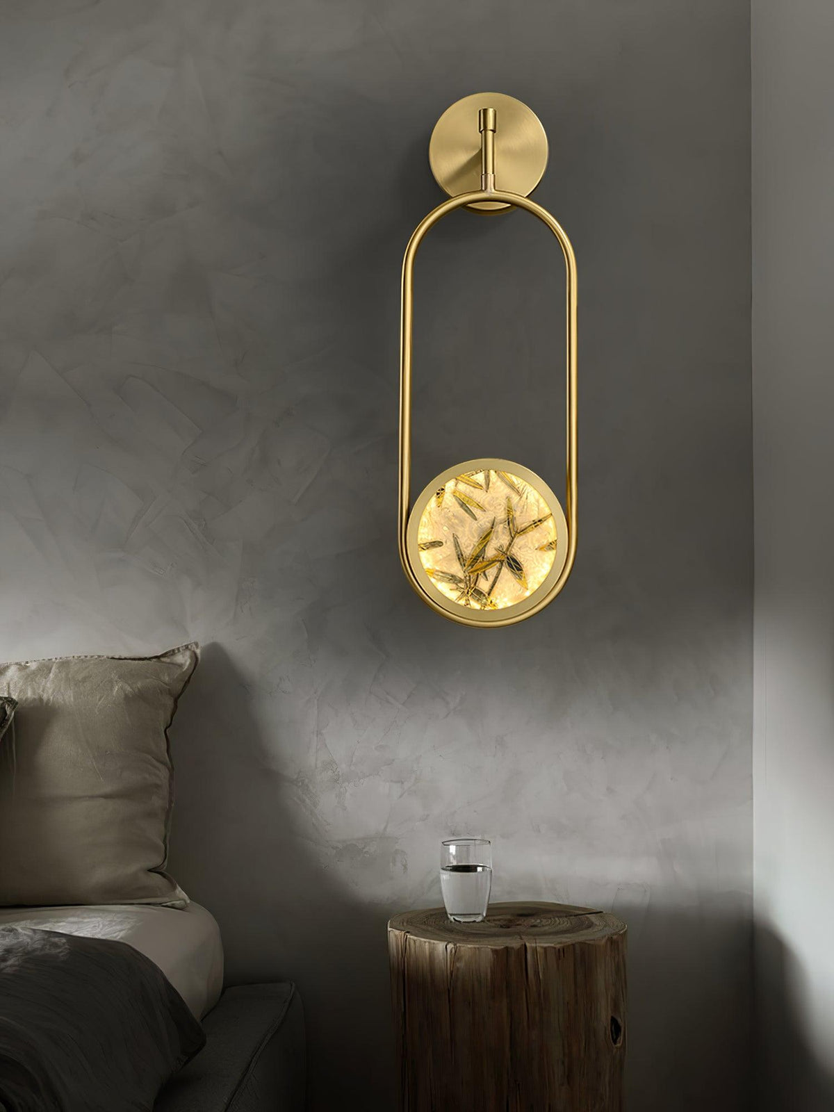 Circular Enameled Glass Brass Finish Wall Sconce
