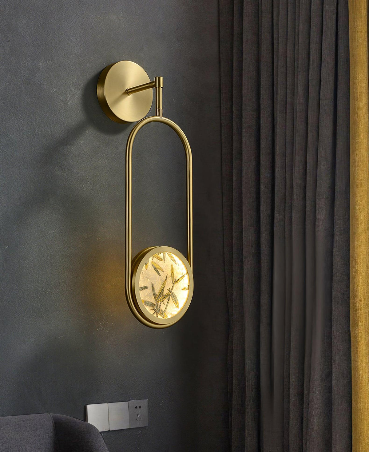 Circular Enameled Glass Brass Finish Wall Sconce
