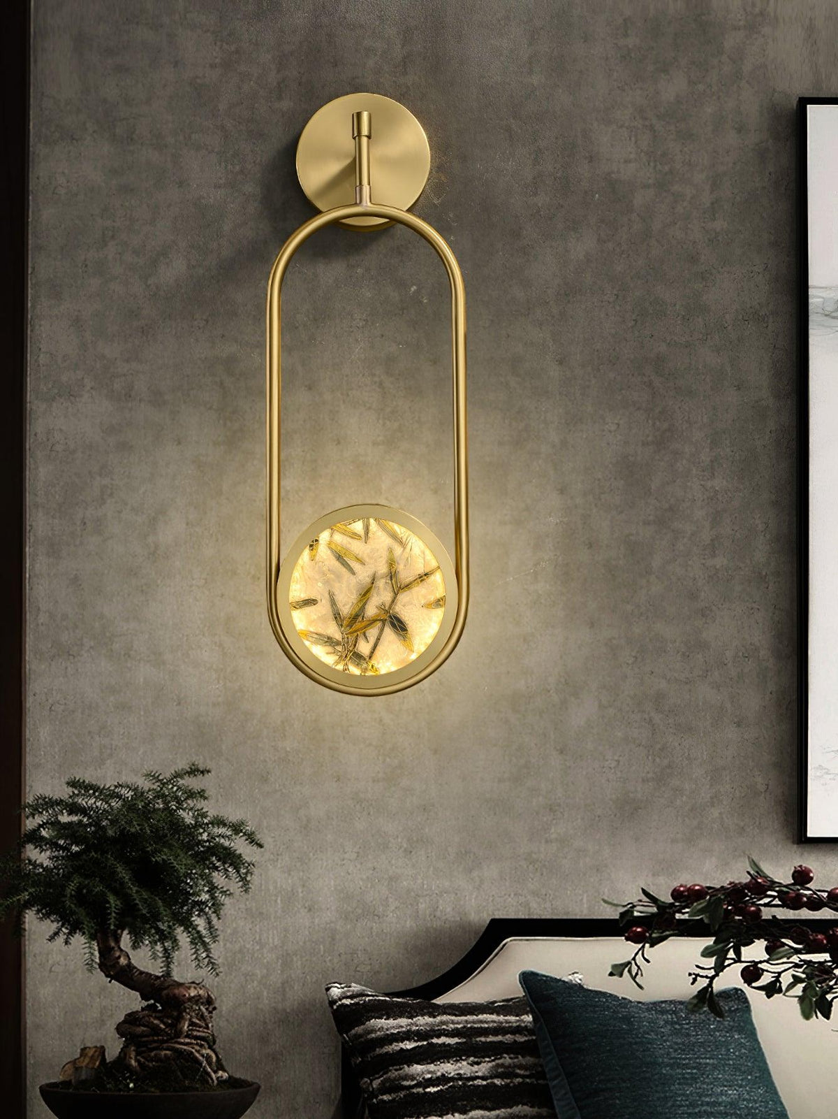 Circular Enameled Glass Brass Finish Wall Sconce