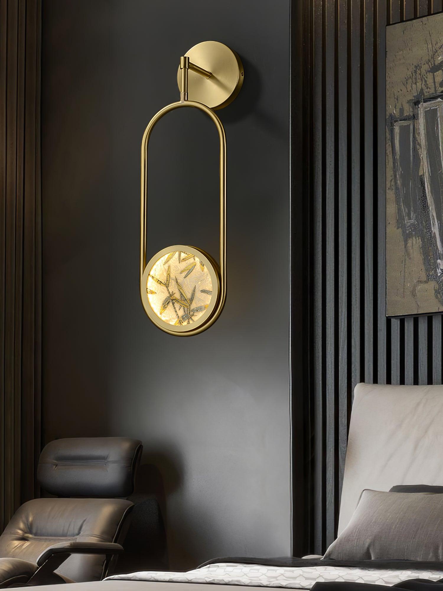 Circular Enameled Glass Brass Finish Wall Sconce