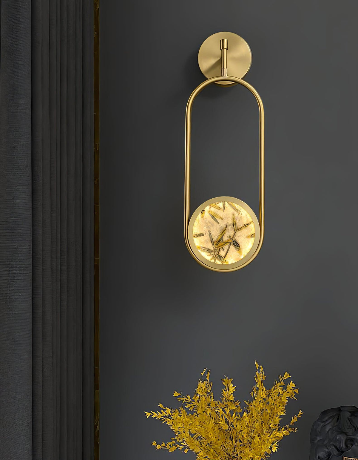 Circular Enameled Glass Brass Finish Wall Sconce