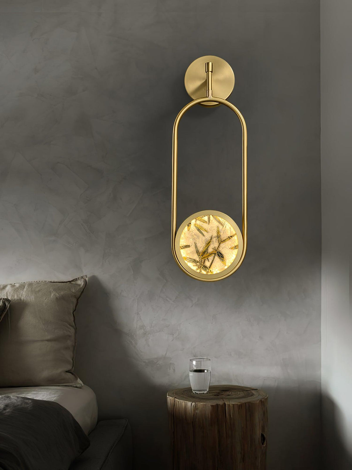 Circular Enameled Glass Brass Finish Wall Sconce