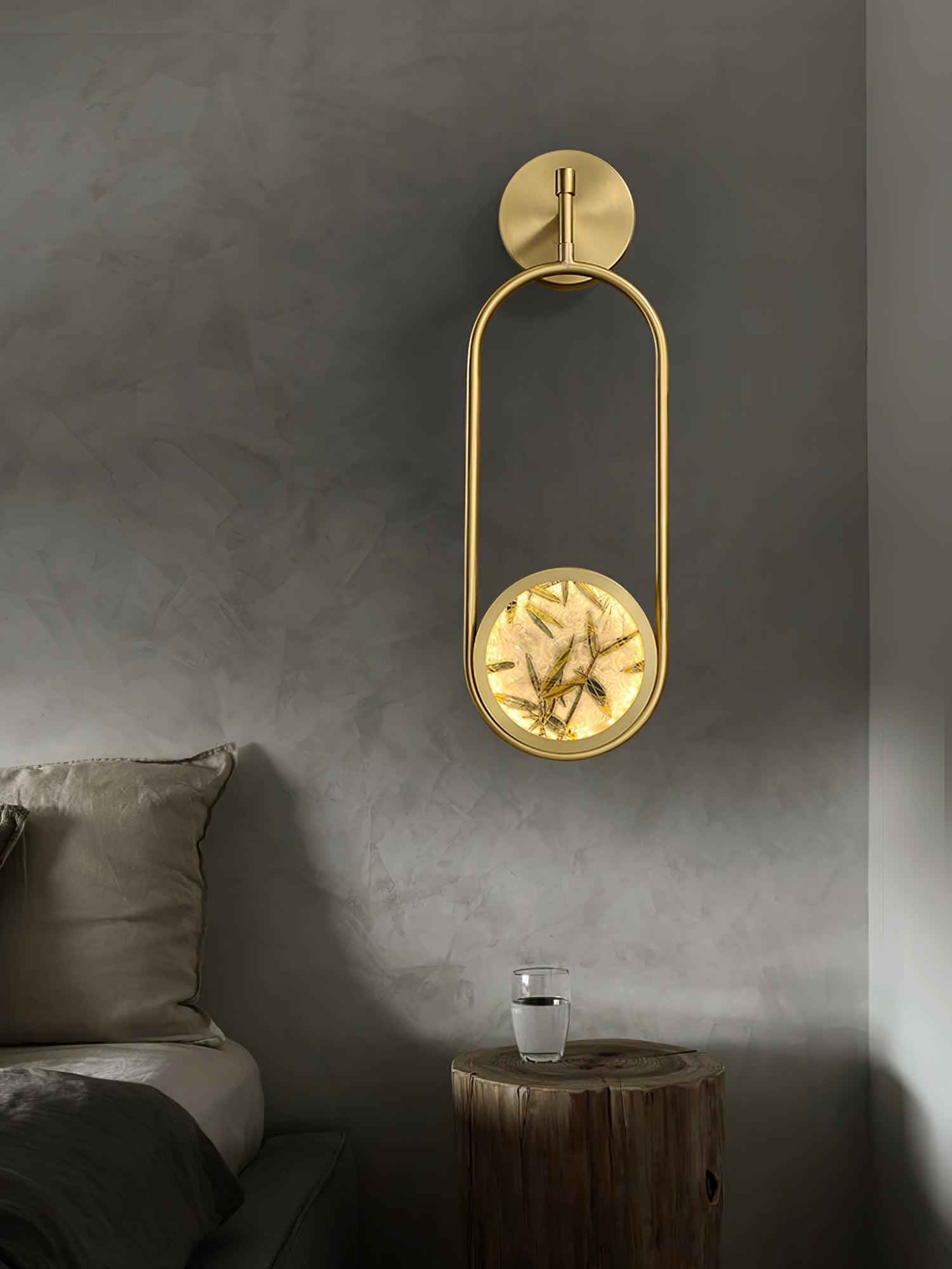 Circular Enameled Glass Brass Finish Wall Sconce