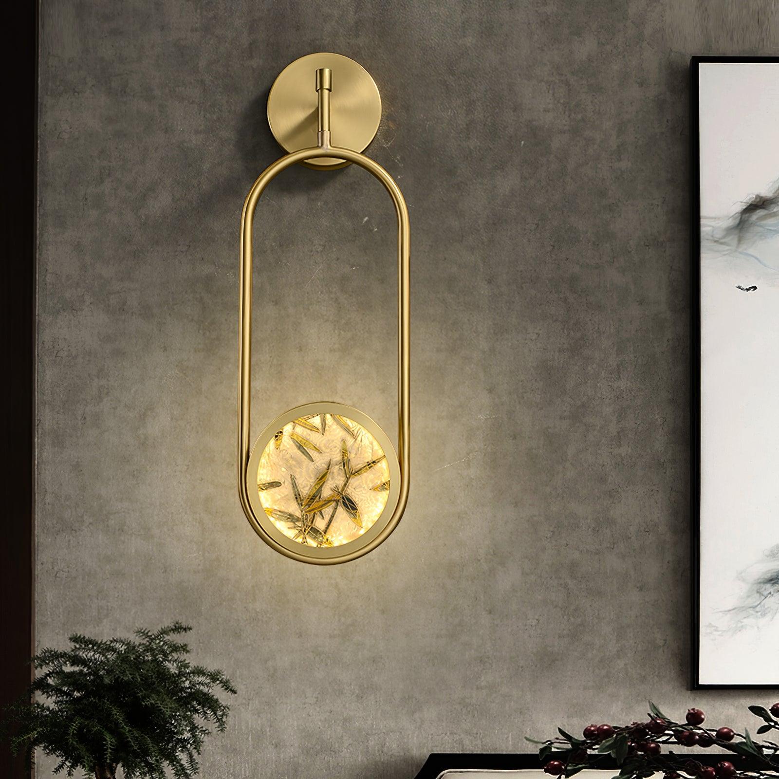 Circular Enameled Glass Brass Finish Wall Sconce