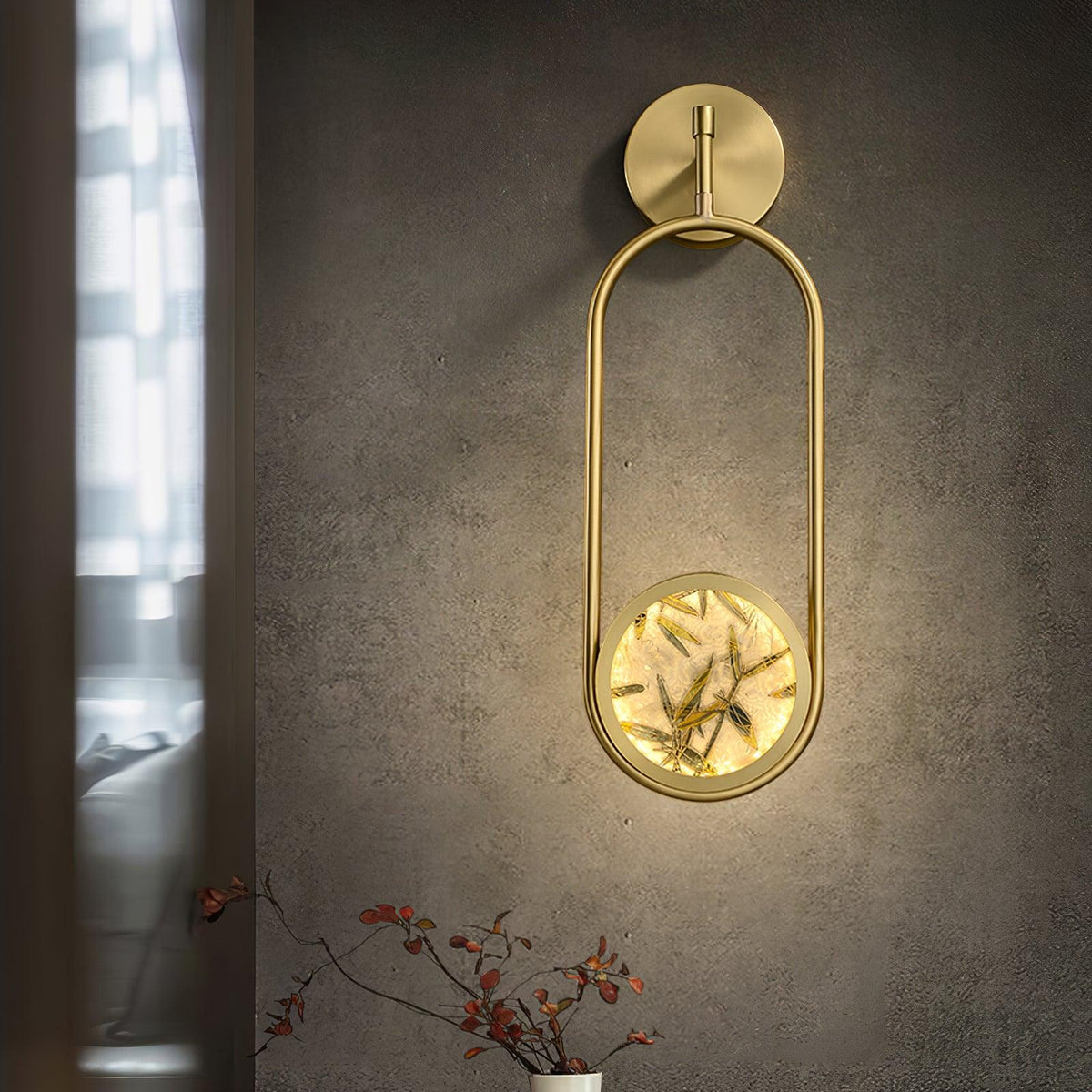 Circular Enameled Glass Brass Finish Wall Sconce
