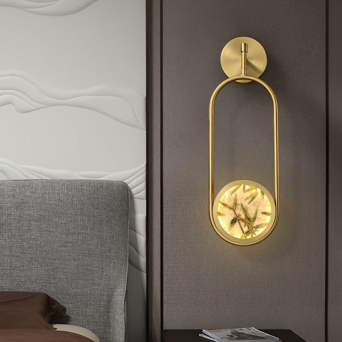 Circular Enameled Glass Brass Finish Wall Sconce
