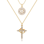 Load image into Gallery viewer, 2pc 14k Diamond Cross Crown &amp; Initial Necklace Set
