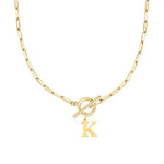 Load image into Gallery viewer, Paperclip Letter Initial Circle Lock Clasp Necklace
