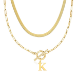 Load image into Gallery viewer, 2pc Paperclip Initial Toggle Clasp &amp; Herringbone Necklace Set
